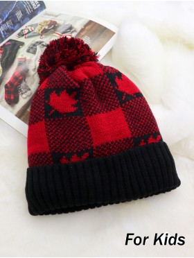 Kids Warm Fur Maple Leaf Knitted Hat 